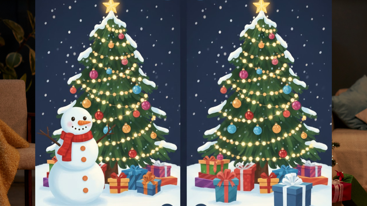 Encuentra las 3 Diferencias en Esta Imagen de Navidad